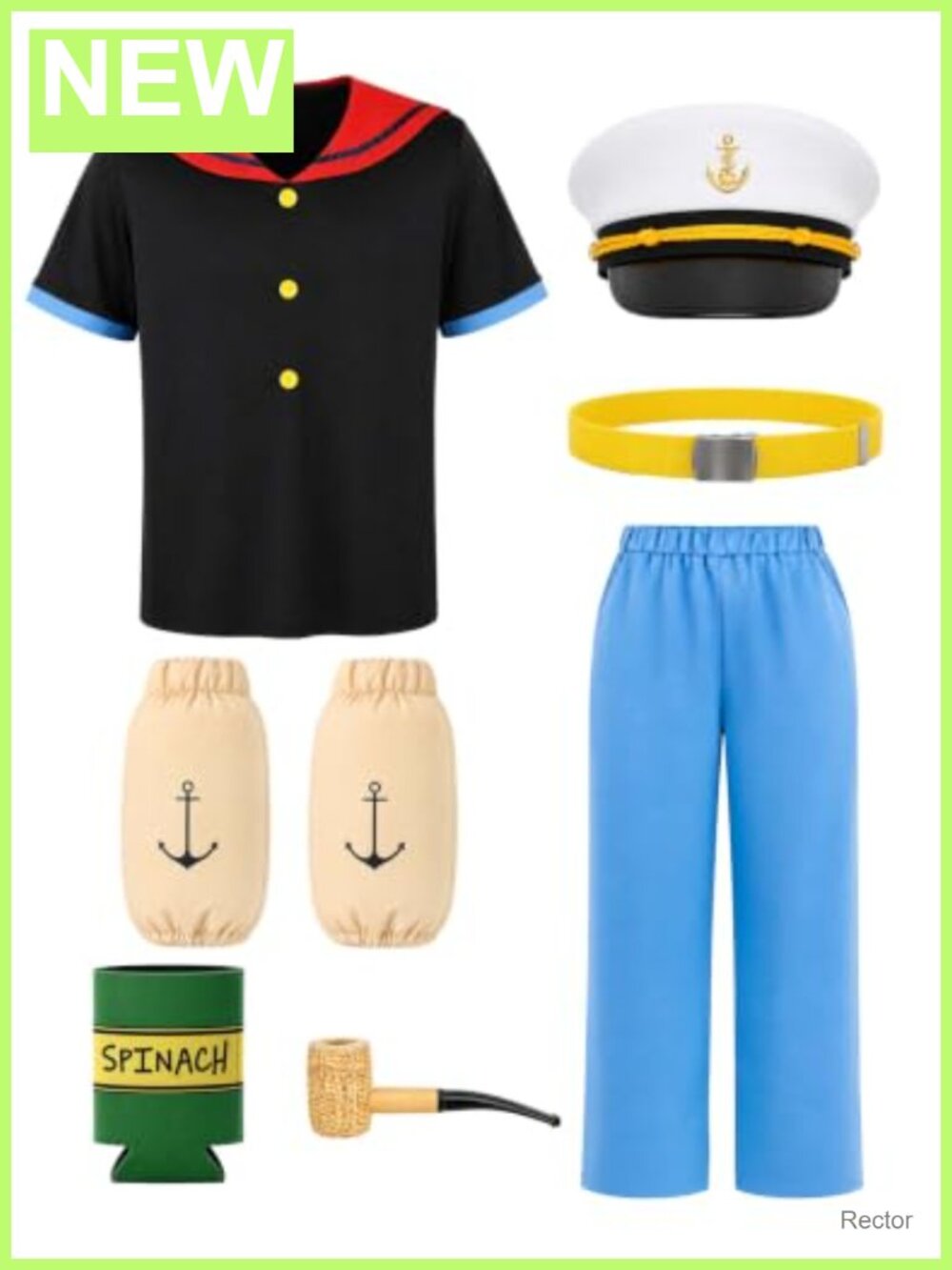 Sailor Man Costume 7Pcs Adult Muscle Arms Hat Pants Belt Top